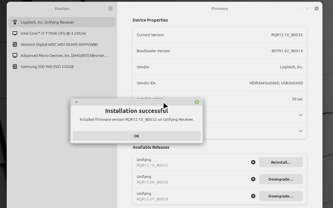 Firmware upgrade successful