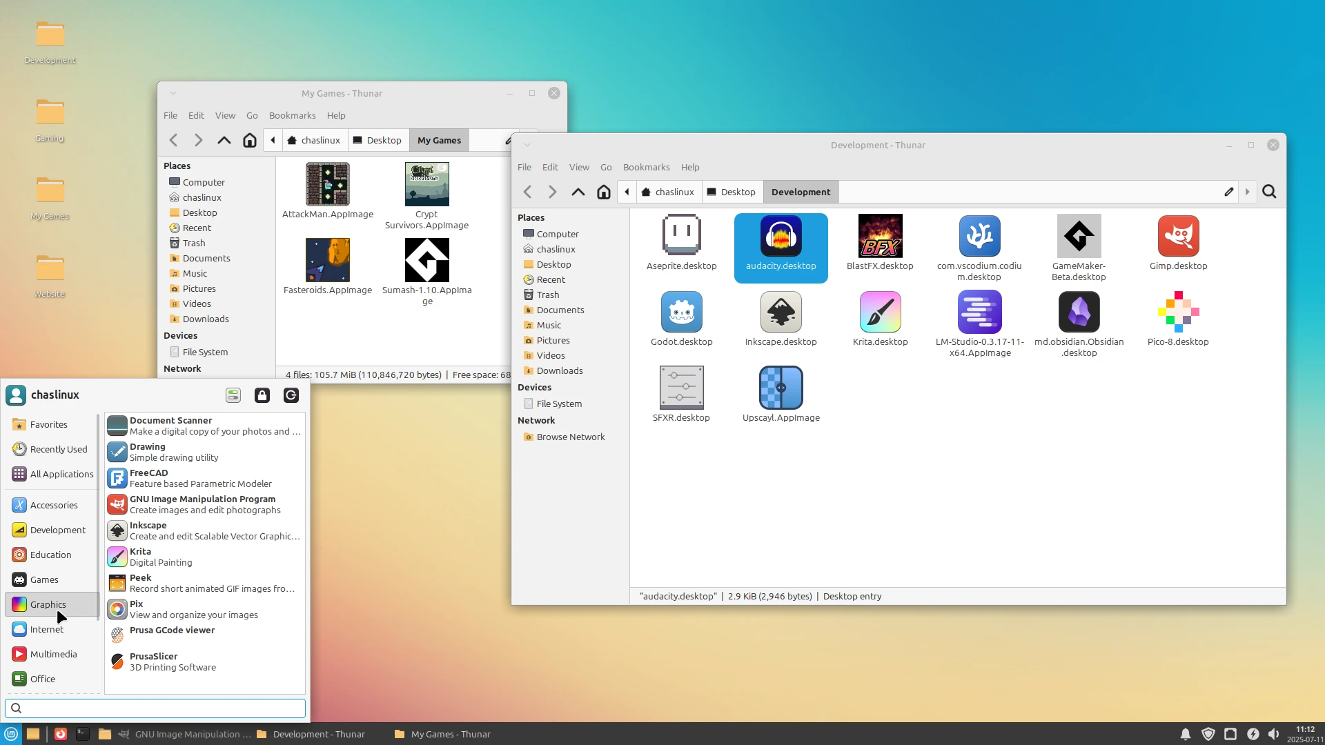 My Linux Mint XFCE 22.1 desktop at work