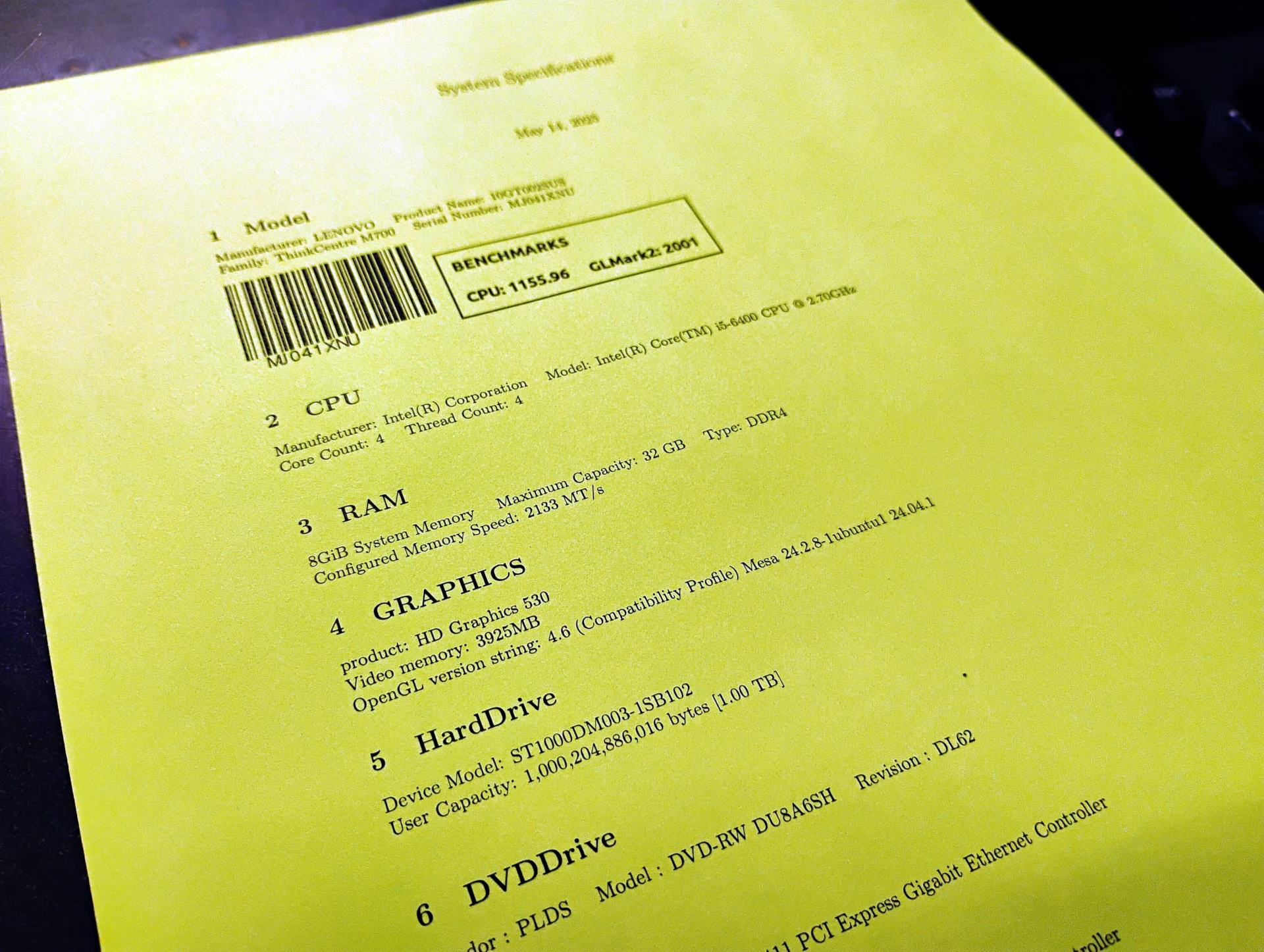 Spec sheet