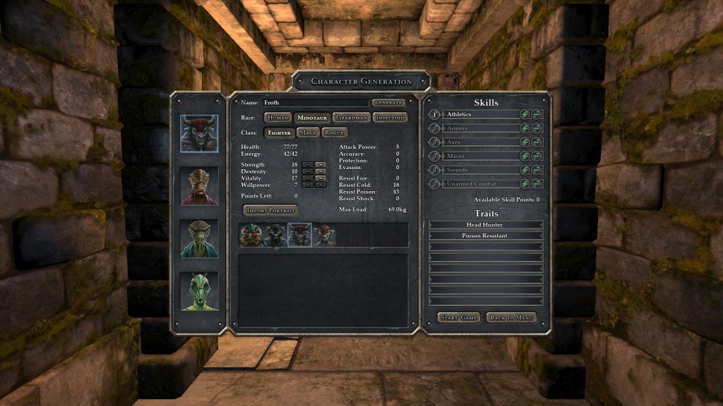 Party creation screen in Legend of Grimrock