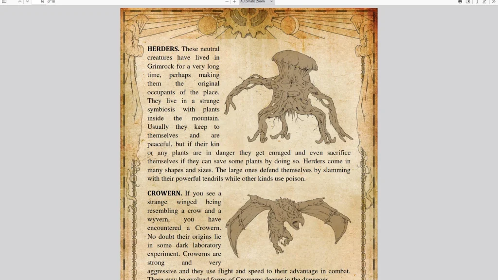 The PDF manual for Legend of Grimrock